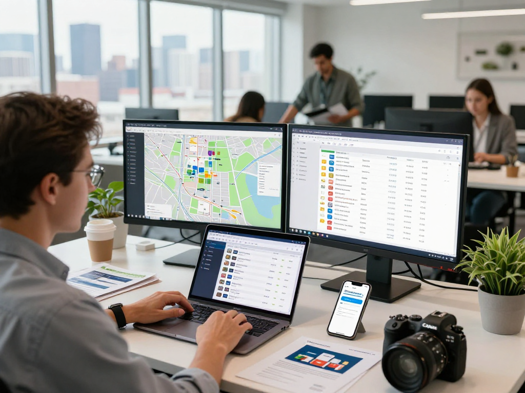 IDXSTAR technology workspace with real estate agent analyzing listings and market data