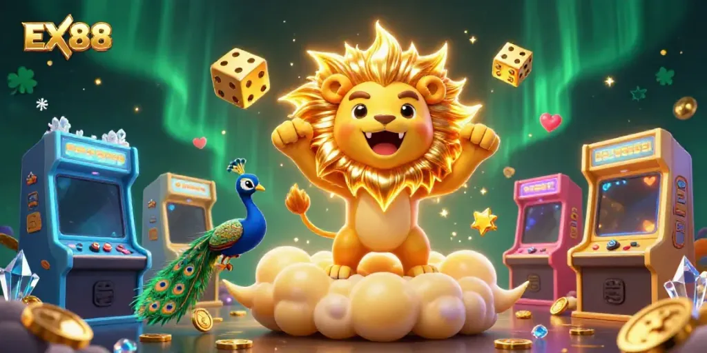 Engage with the vibrant EX88 online casino experience, featuring dynamic elements and captivating characters.