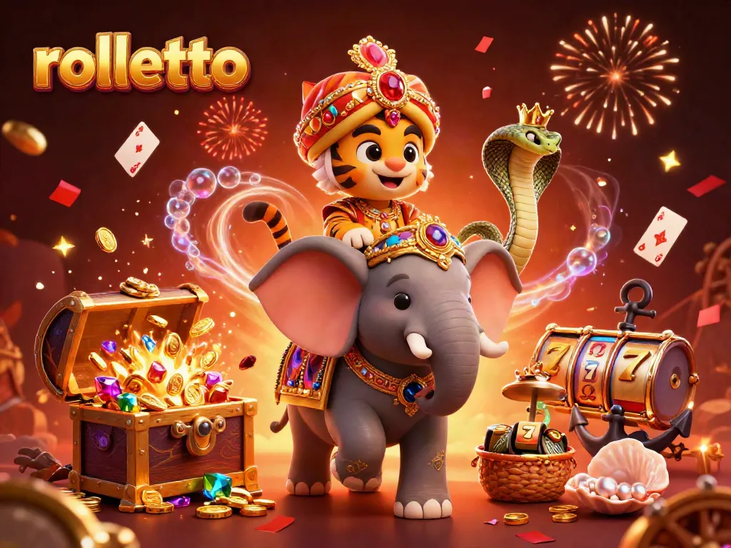 Engage with rolletto's vibrant casino experience featuring a majestic elephant and rich gaming elements.