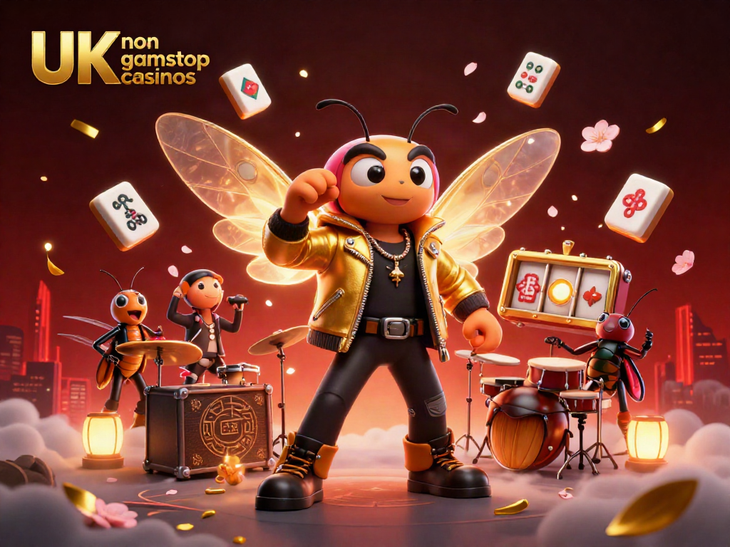 Celebrate wins at UK non gamstop casinos with vibrant 3D illustrations of dynamic characters and casino elements.