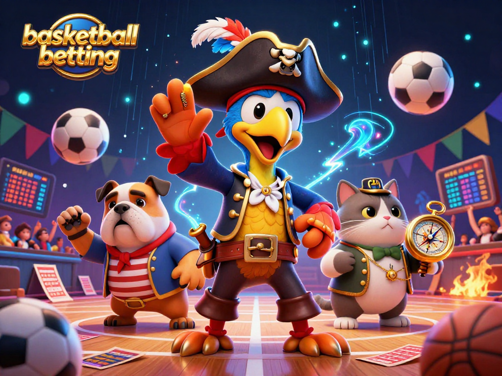 Bask in the excitement of basketball betting with pirate captain and crew in action.