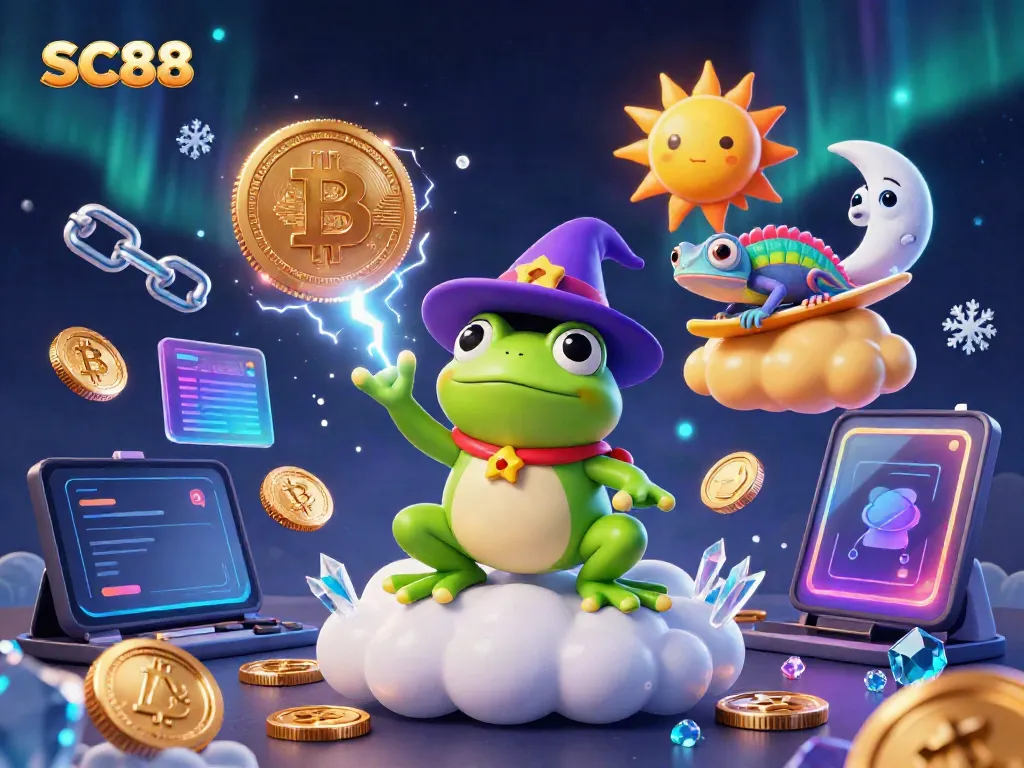 Win big at SC88 with vibrant cartoon characters and gold coin storm in a dazzling casino scene.