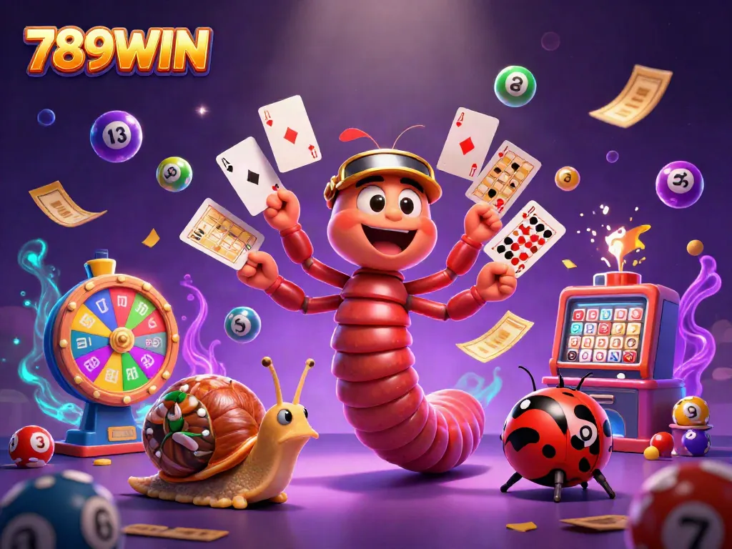 Experience the excitement of 789WIN casino with a colorful 3D dealer scene featuring cards and cash.