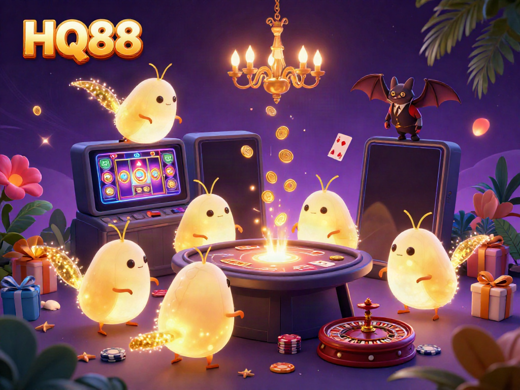 Engage in exciting gameplay with HQ88 as glowworms illuminate a vibrant online casino scene.