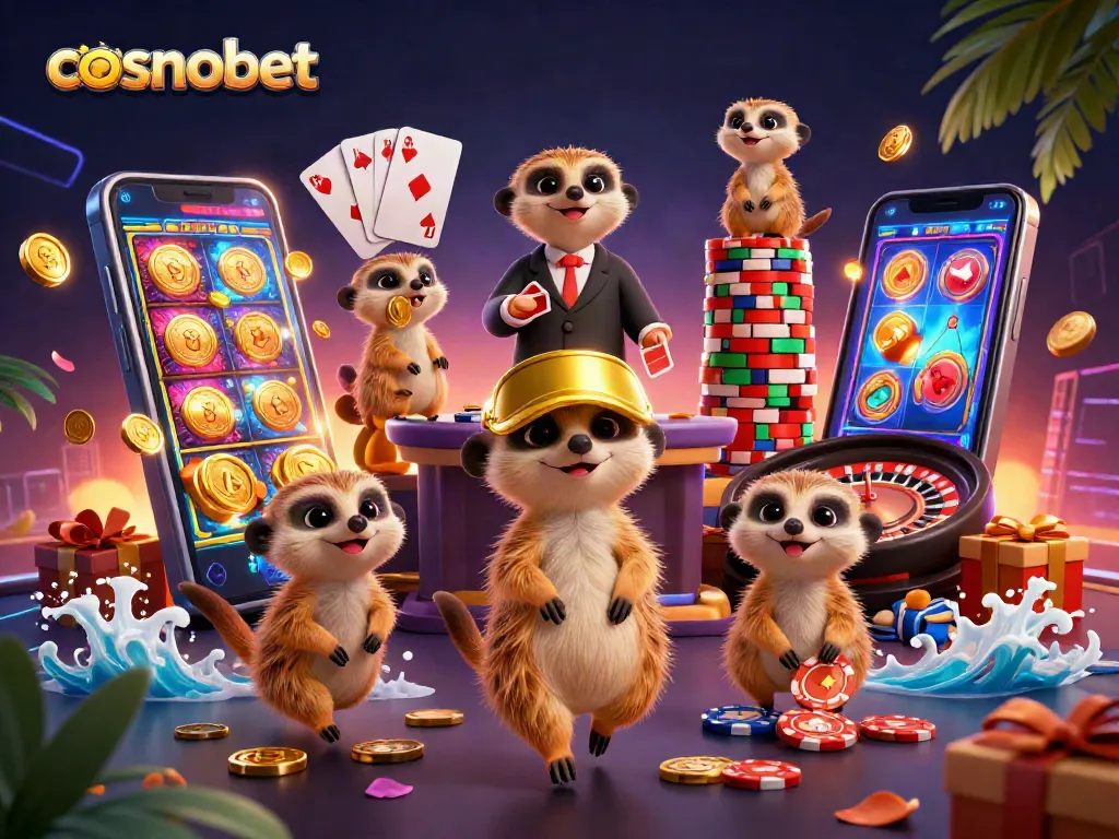 Experience the vibrant action at cosmobet with vivid scenes of meerkats managing a lively casino.