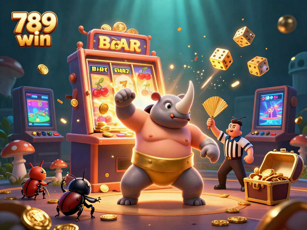 Experience the thrill of 789 win with a vibrant casino scene featuring unique characters and elements.