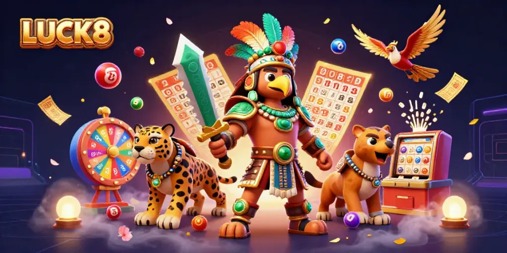 LUCK8 offers an exciting scene with dynamic gambling elements like lottery balls and prize wheels.