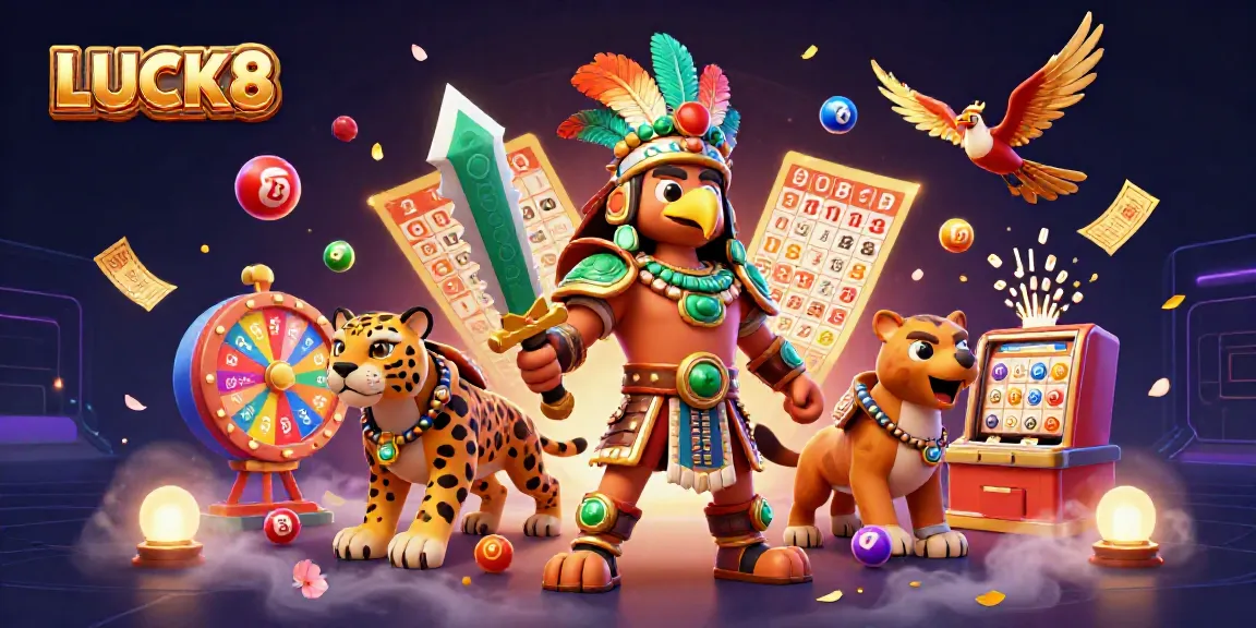 LUCK8 offers an exciting scene with dynamic gambling elements like lottery balls and prize wheels.