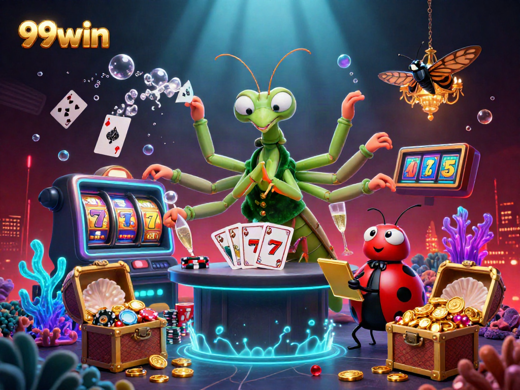 Experience thrilling gameplay at 99win with a vibrant casino scene featuring unique characters and dynamic visuals.