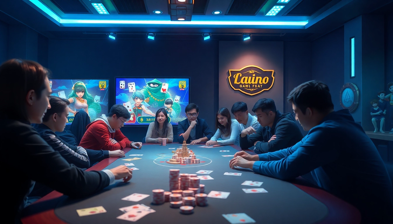 Exciting online card game scene at gamebaidoithuong.com.vc with diverse players and vibrant graphics.