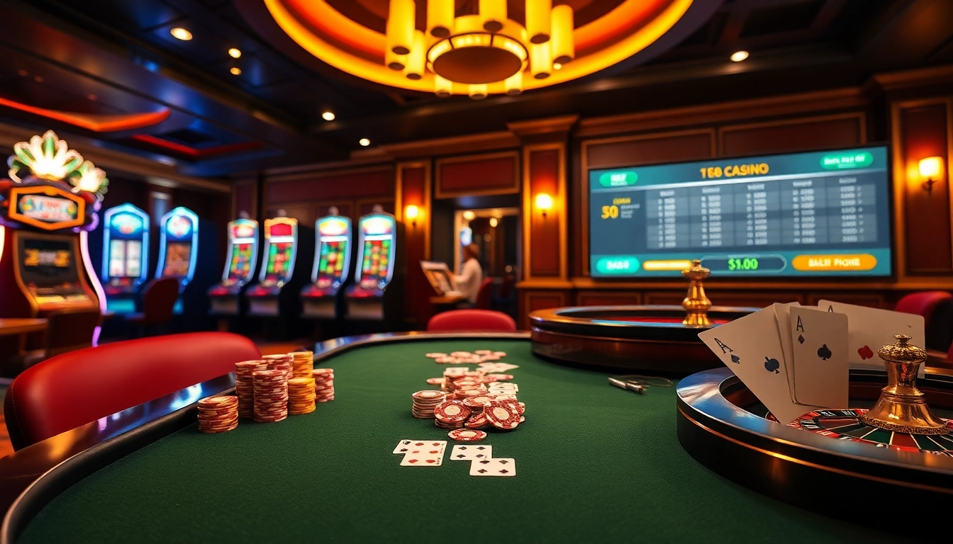 Lode88 players engaging in an exciting online gambling experience at a luxurious casino.