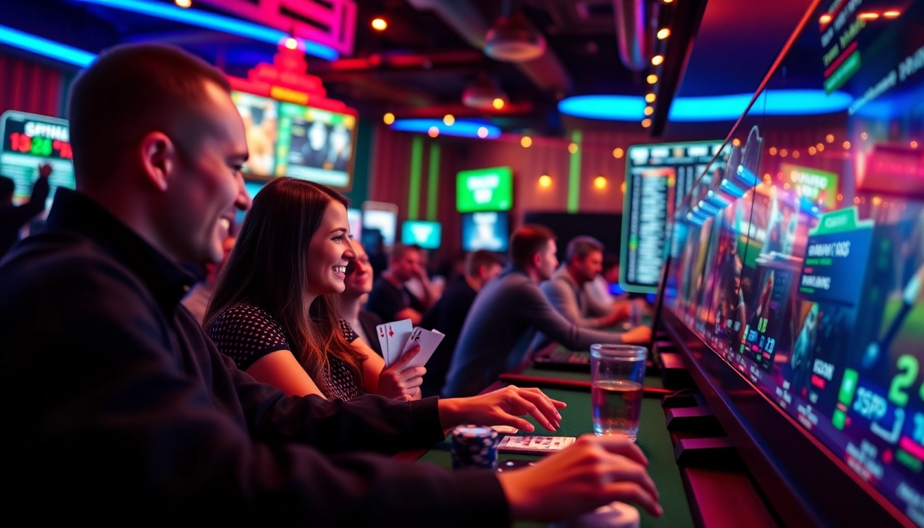 Engaging online betting experience at sbobet.dance with poker and sports betting in a vibrant casino atmosphere.