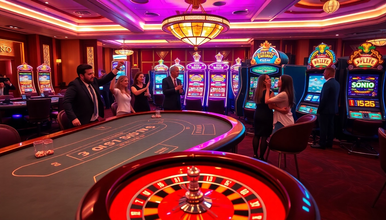 SODO Casino gaming excitement with vibrant tables and winning players celebrating.
