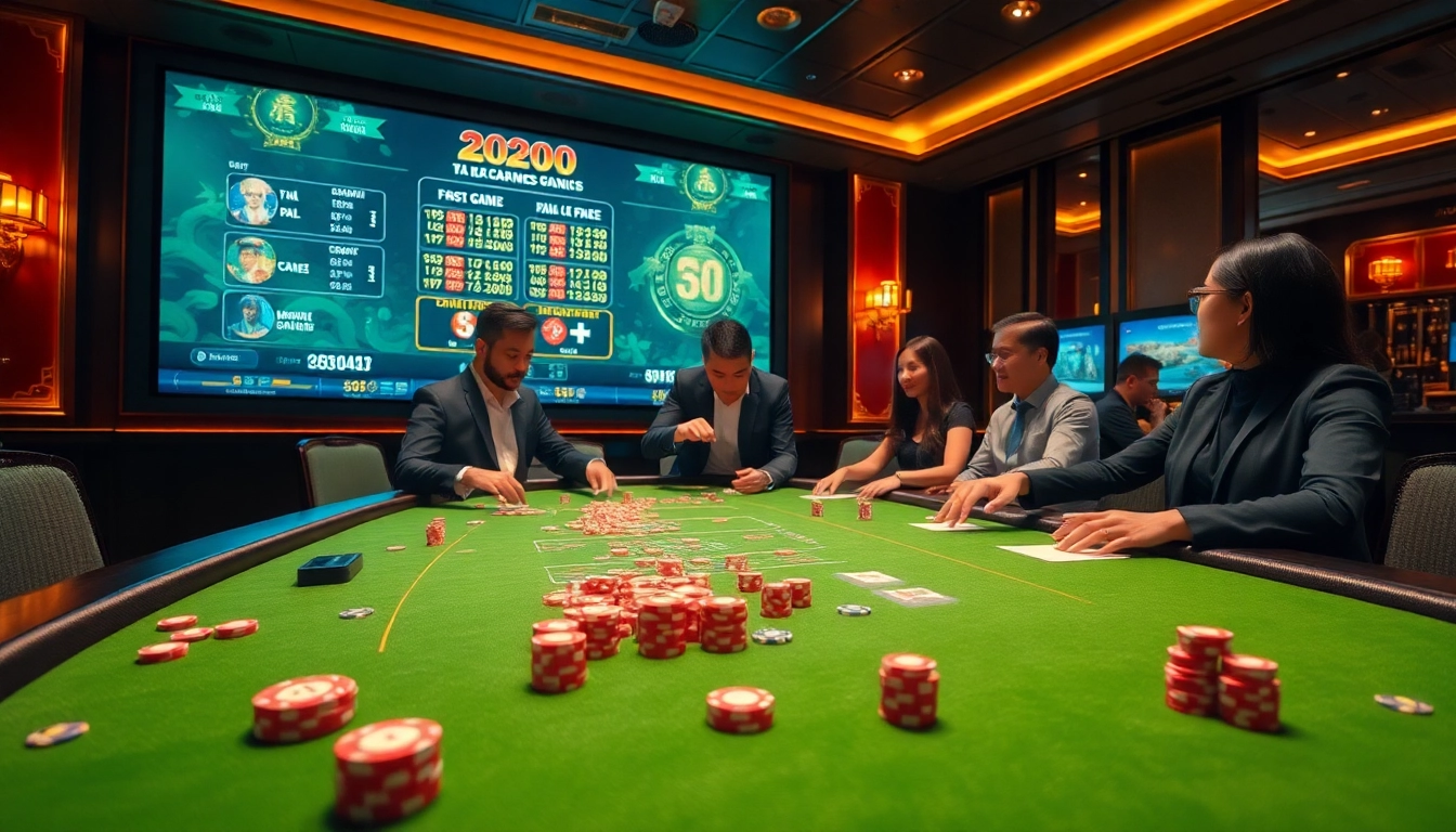 Players enjoying the thrilling game of tài xỉu go88 at a luxurious casino table.