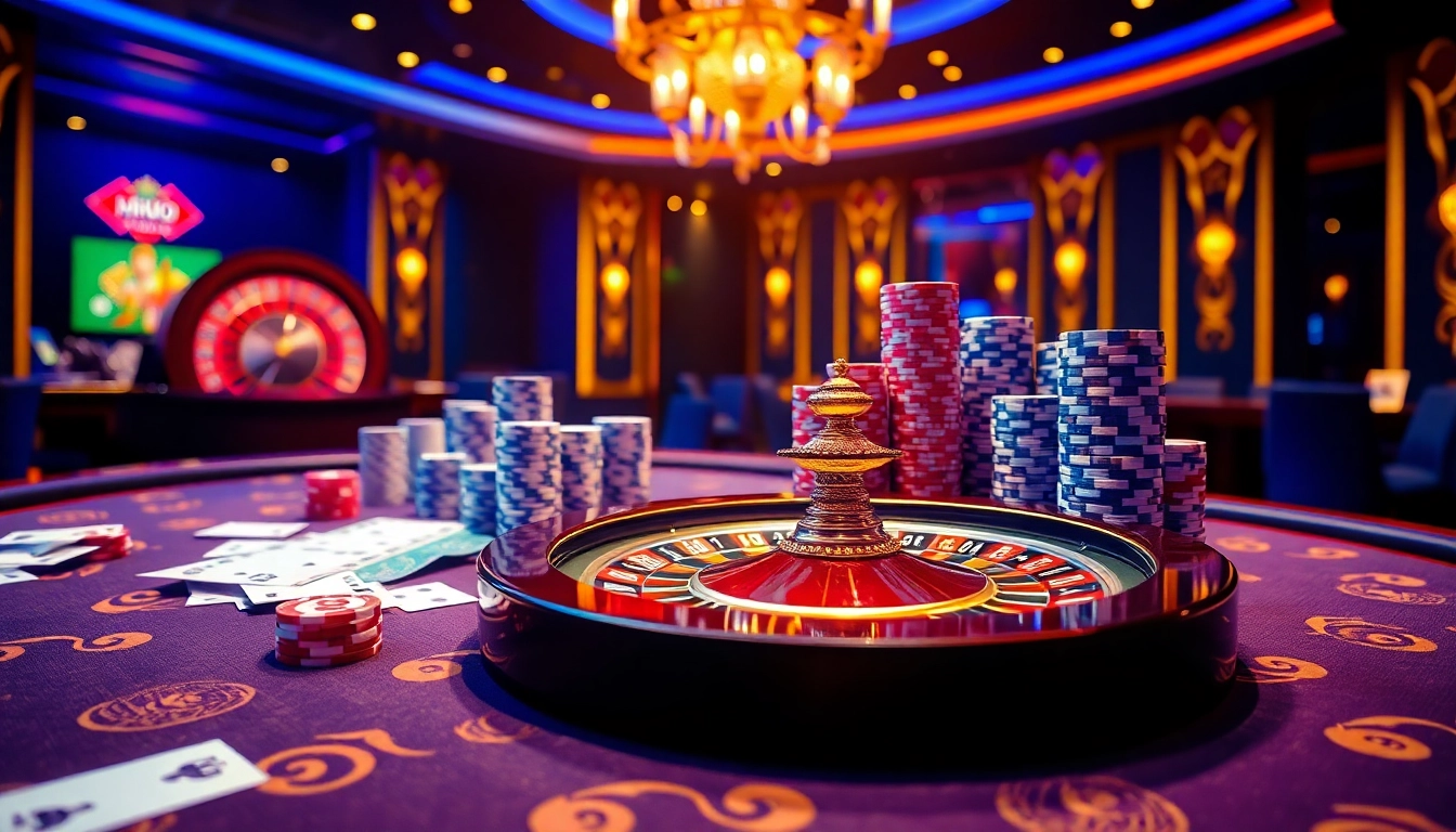 Experience the excitement of MMOO BET with a vibrant online casino scene featuring roulette and poker chips.