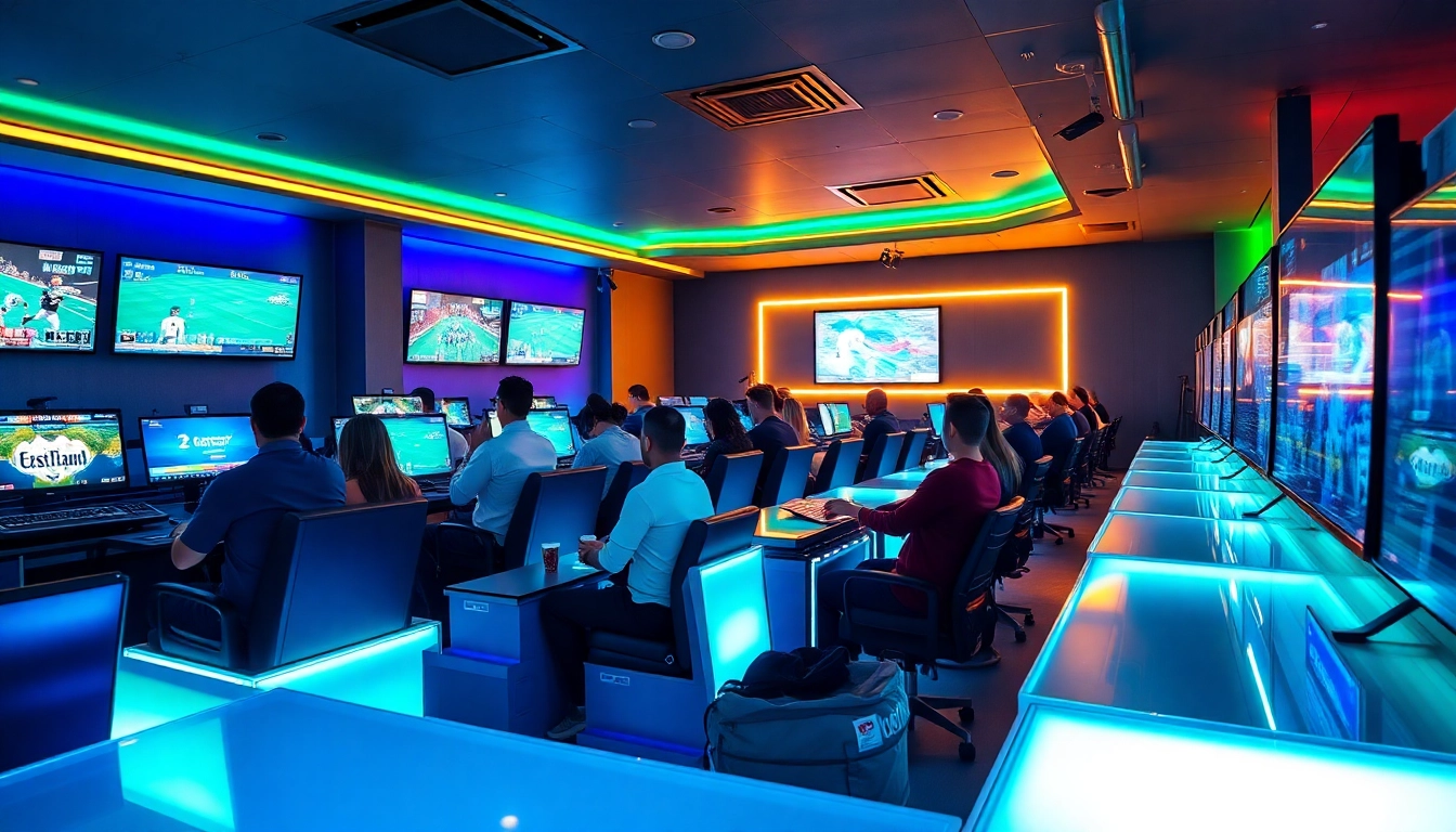 Engaging online gaming lounge atmosphere at https://onew88.com/ showcasing modern betting terminals and excitement.