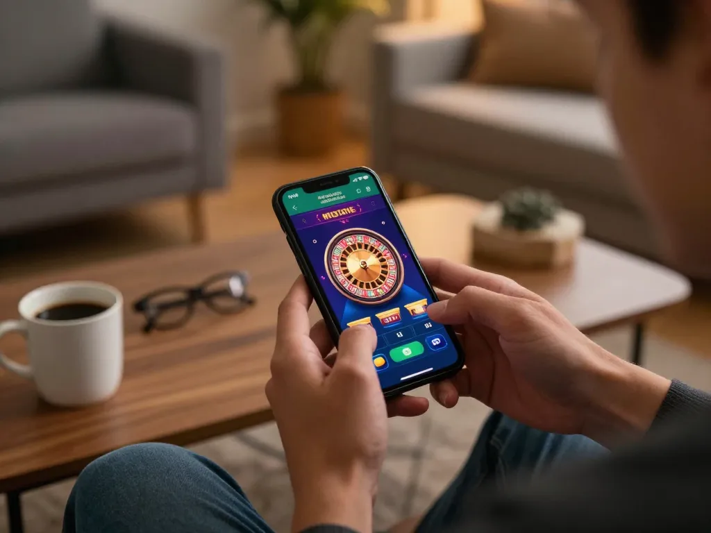 Engaging gameplay on mobile app at https://mm88vin.com/ showcasing roulette betting in a cozy home environment.