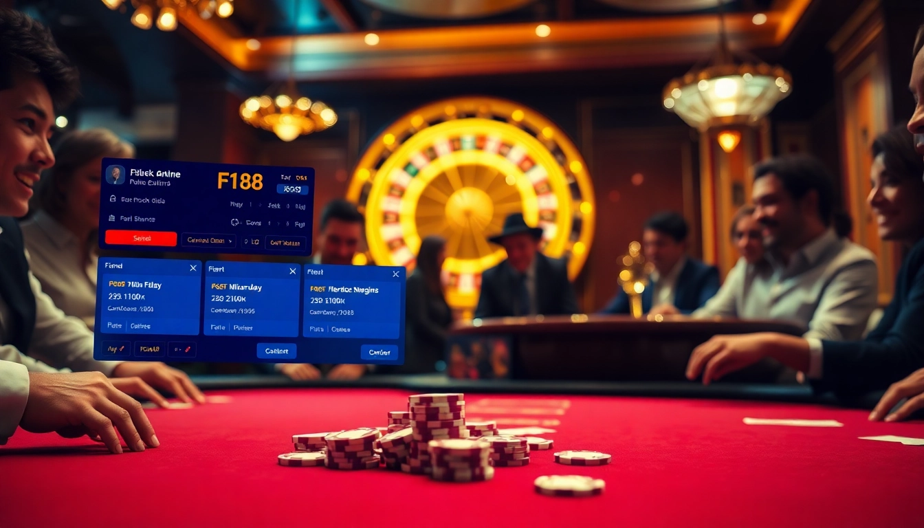 Experience the thrill of F168 poker with vibrant chips and an excited gameplay atmosphere.