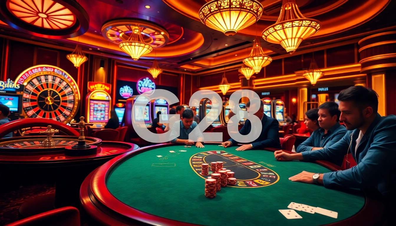 Players engaging in high-stakes poker at G28's luxurious casino setting.