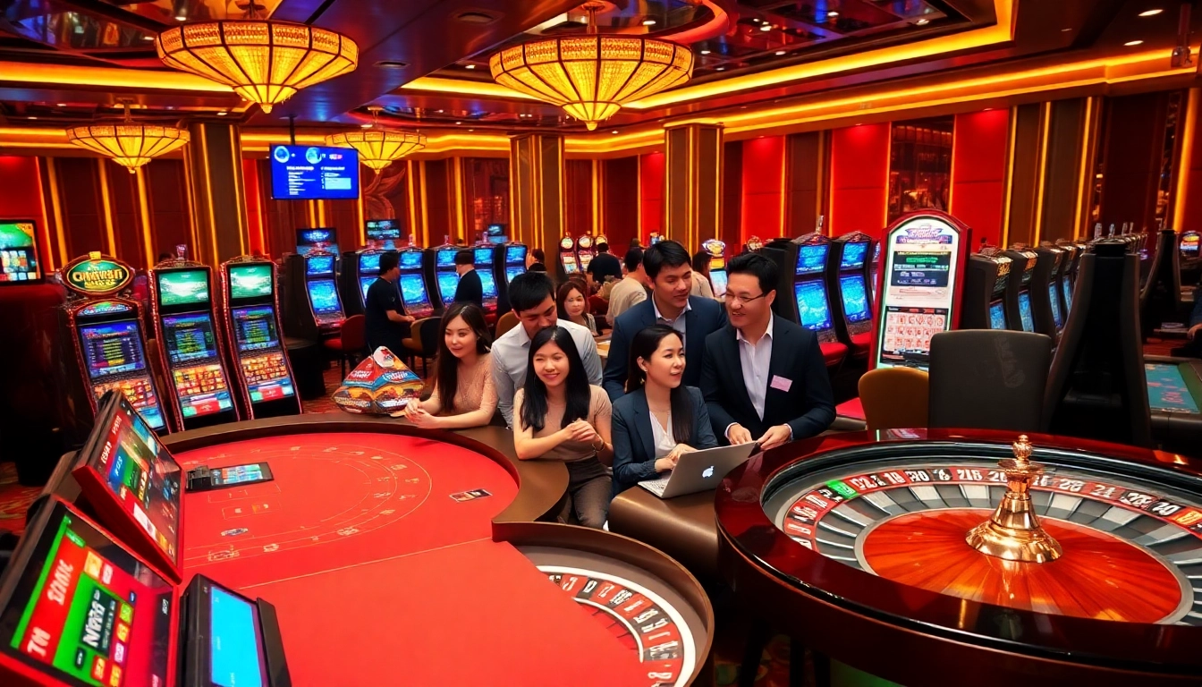 Players enjoying the excitement of XX88 online gambling at a vibrant casino.