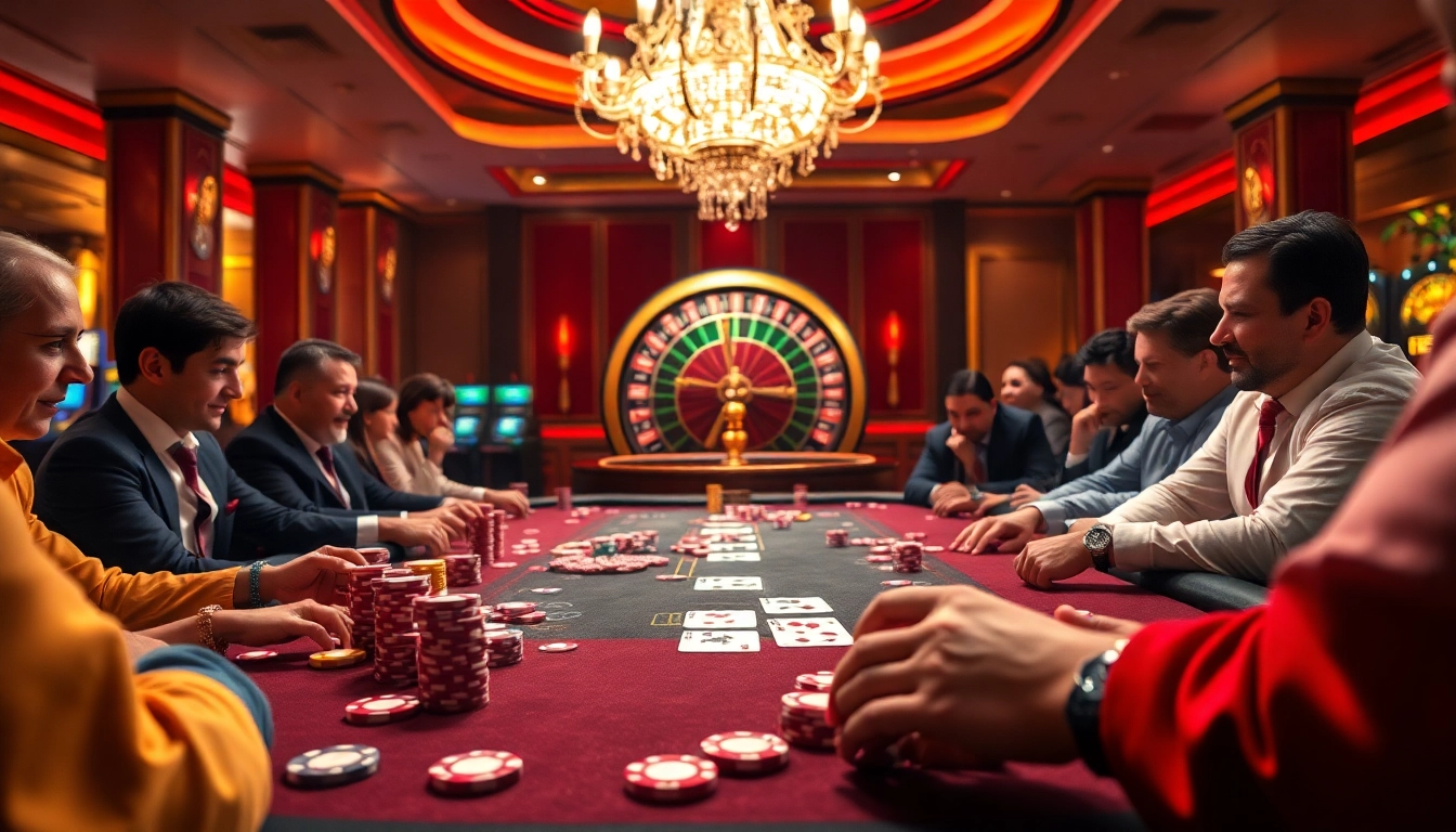 daga-themed poker game with players excitedly betting chips at a vibrant casino table