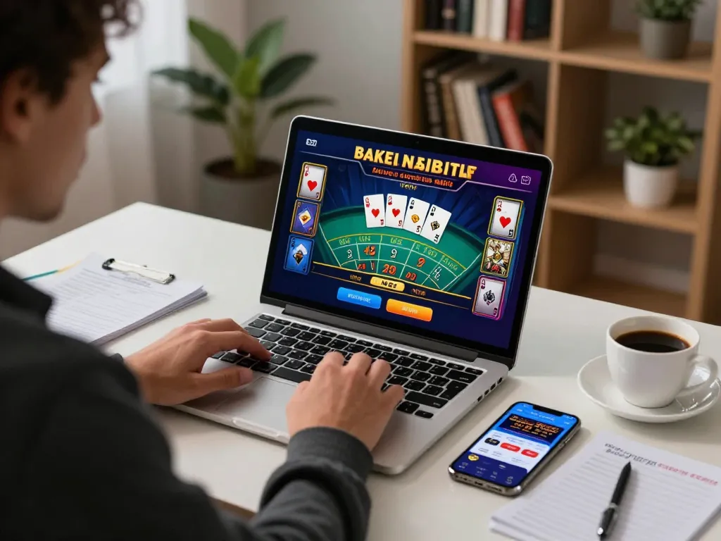 Player engaging with rr99 blackjack game on laptop with strategy notes nearby