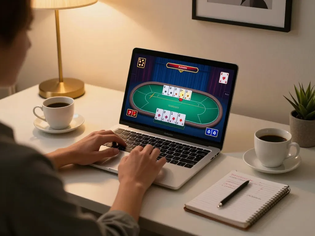 KPlaying online poker at home using KP88, showcasing a strategic gaming environment.