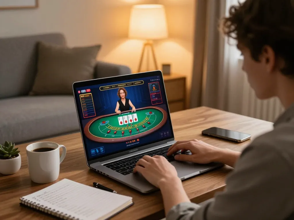 Play at luckywin online casino with a vibrant blackjack game on a cozy home setup
