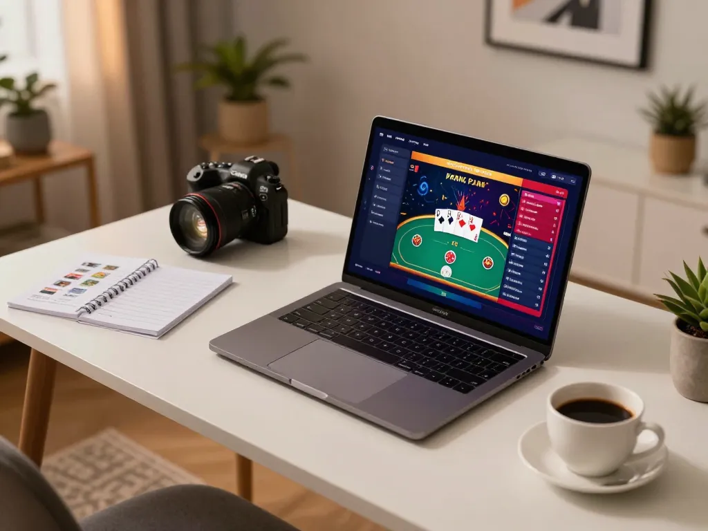 Engaging online poker gameplay on a laptop screen showcasing qq88 strategies in a comfortable home setting.