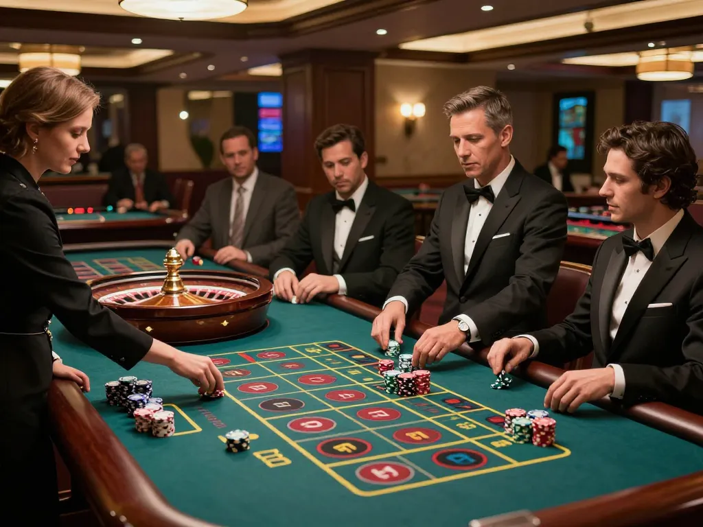 Experience the thrill of betting at jun88's luxurious roulette table, with players fully engaged.
