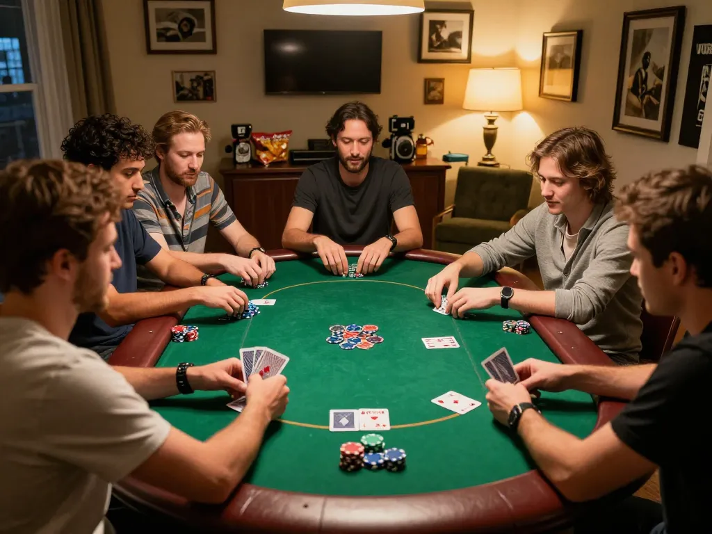 Players enjoying a strategic poker game at F168, creating a vibrant home gaming atmosphere.