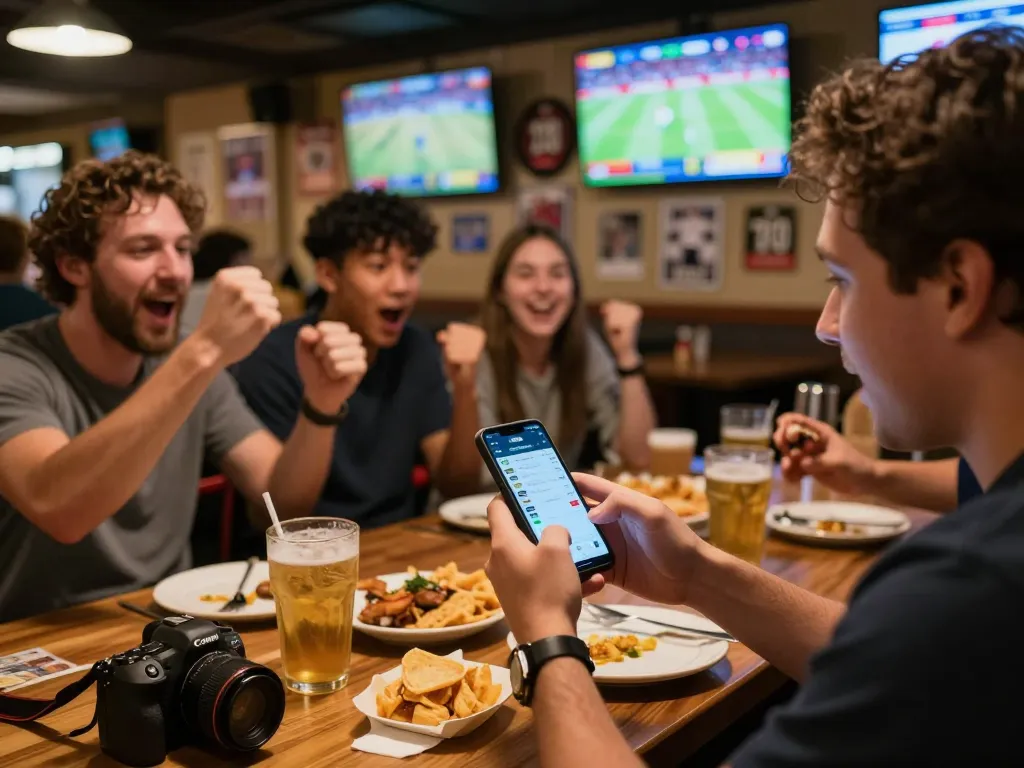 Betting enthusiast checking kèo nhà cái on a smartphone during an exciting sports event