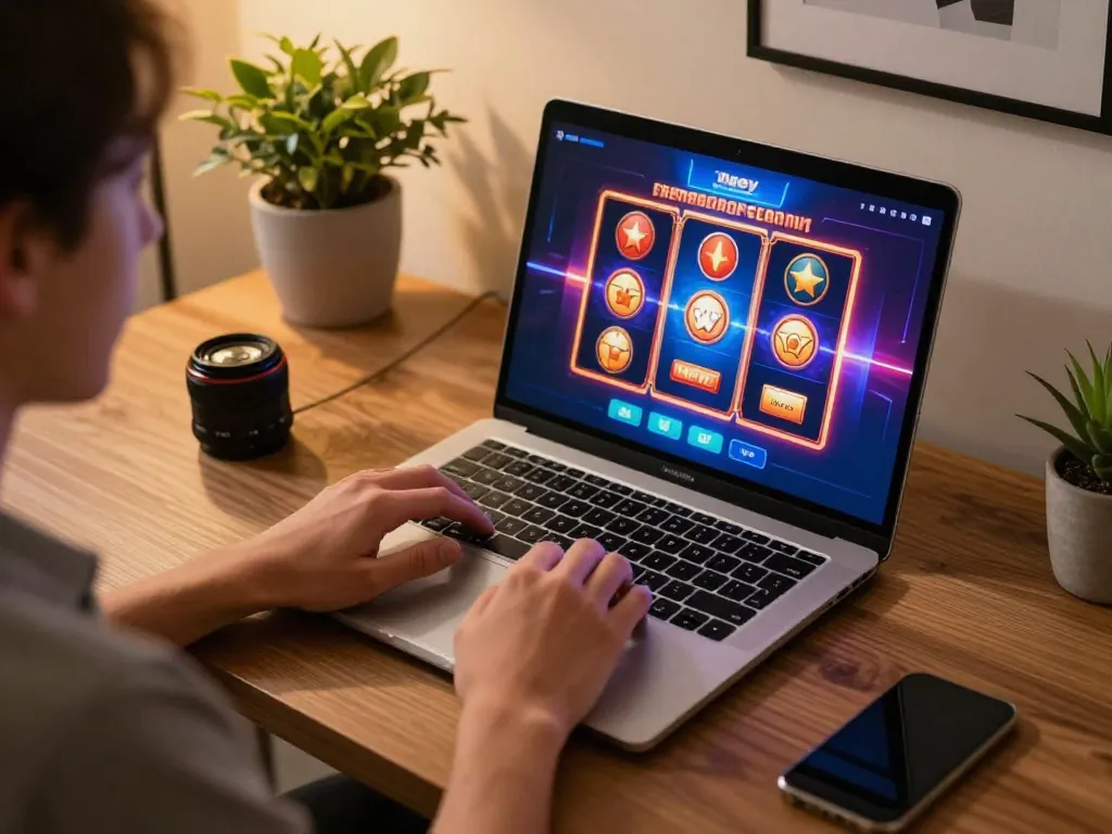 Play through complex gaming strategies with 99ok slot machine interface on a laptop in a cozy ambiance.