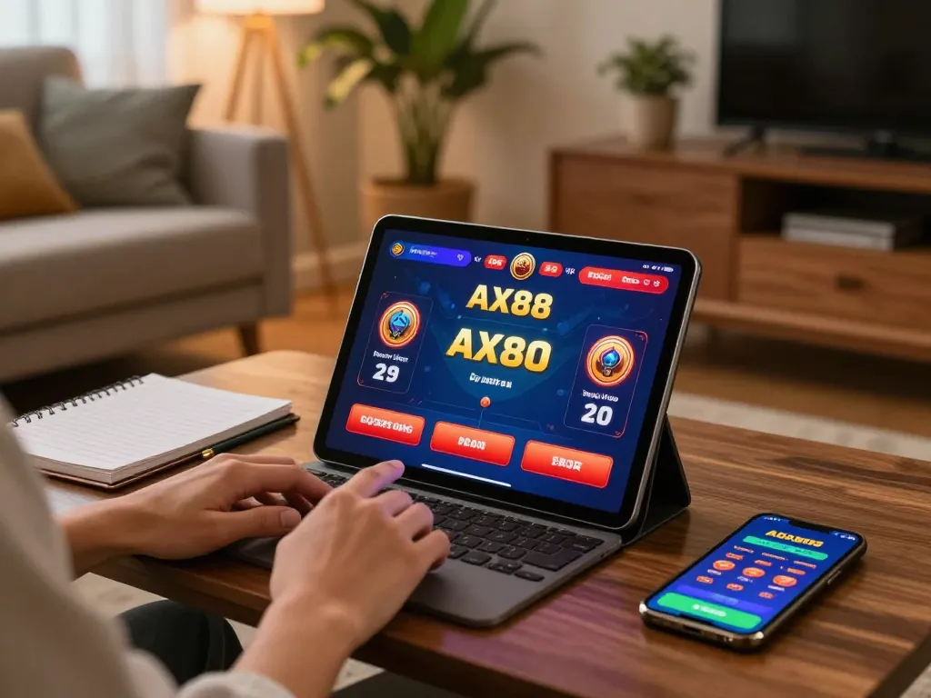 Player enjoying the AX88 casino experience on a tablet, showcasing engaging online gaming