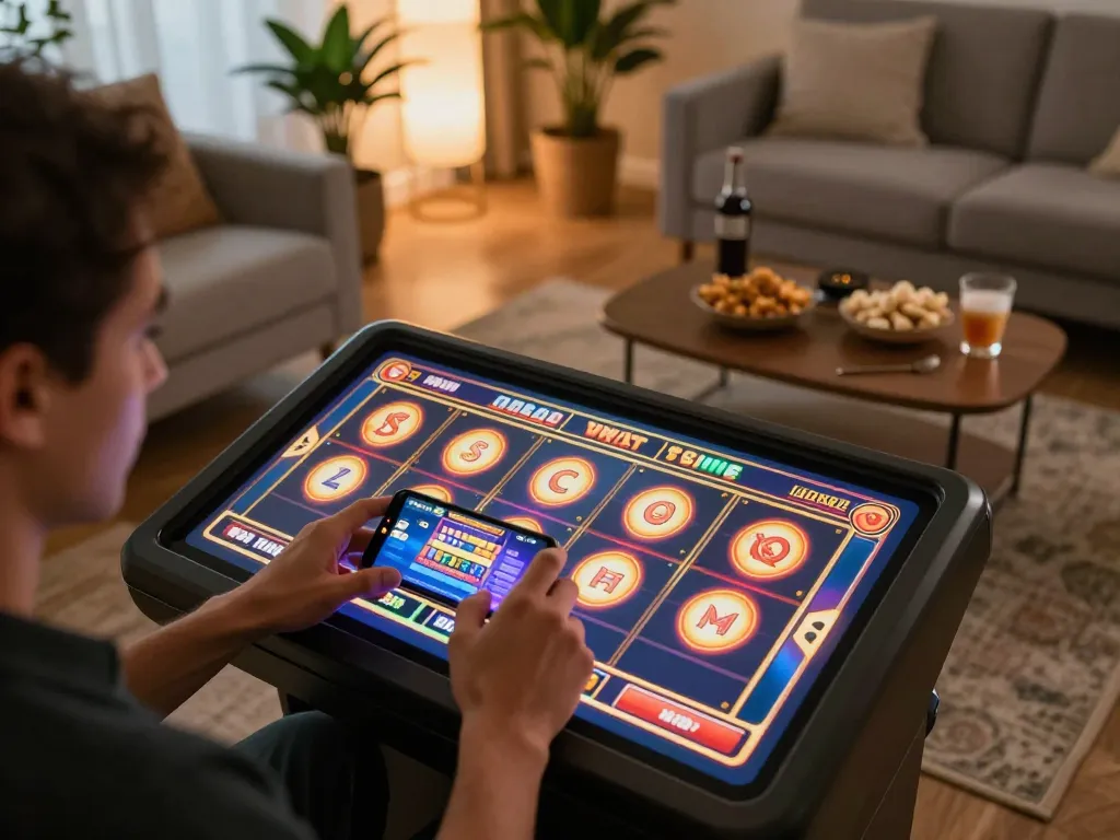 Person enjoying mobile gambling at home with Au88 slot games on smartphone