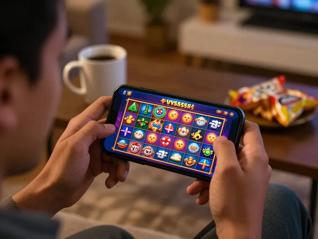 Engaging with the VS555 Bangladesh casino app on a smartphone for an exciting online gaming experience.