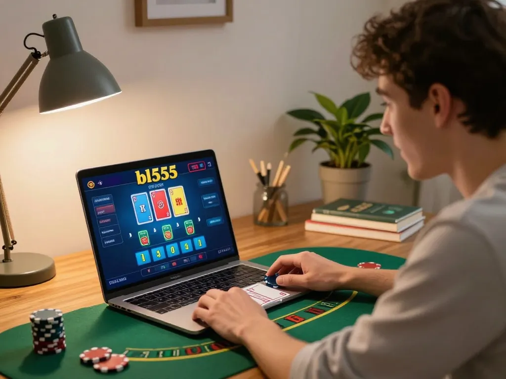 Player enjoying an exciting live dealer blackjack game on bl555 from a cozy home setup.