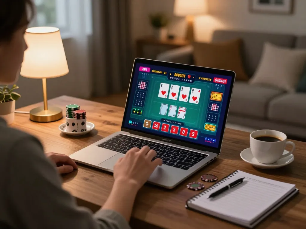 Engaging in online blackjack at home with the GO8 platform, showcasing a vibrant interface and strategic atmosphere