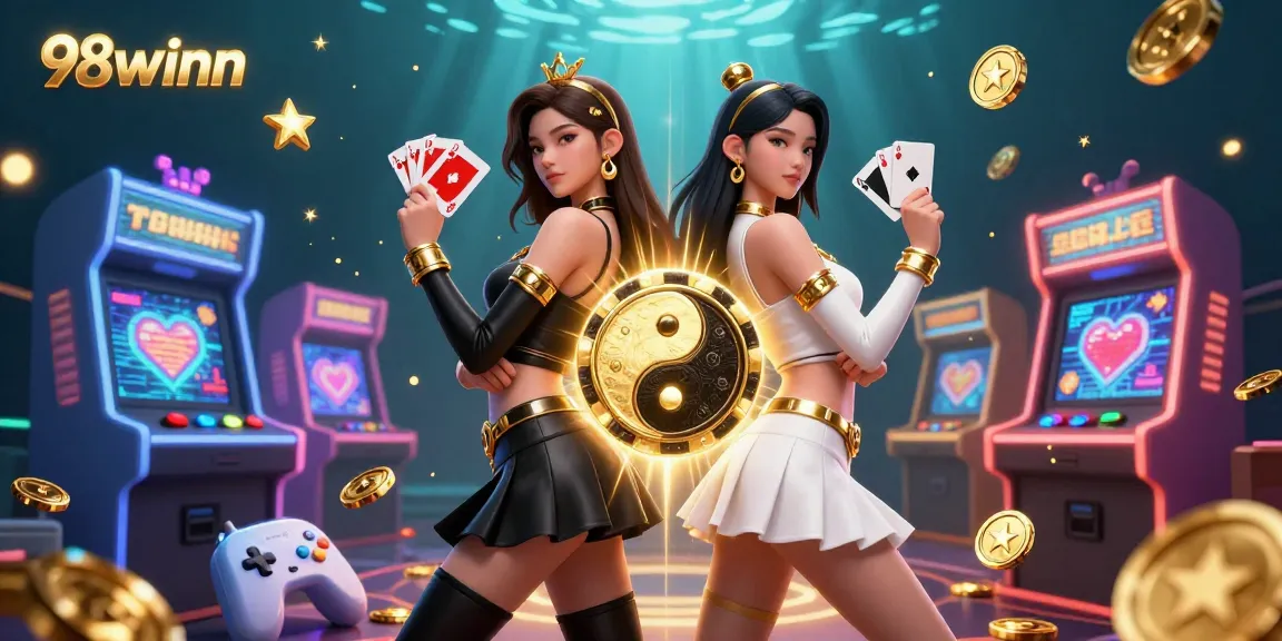 Engage in thrilling gameplay at 98winn with stunning twin characters showcasing casino excitement.