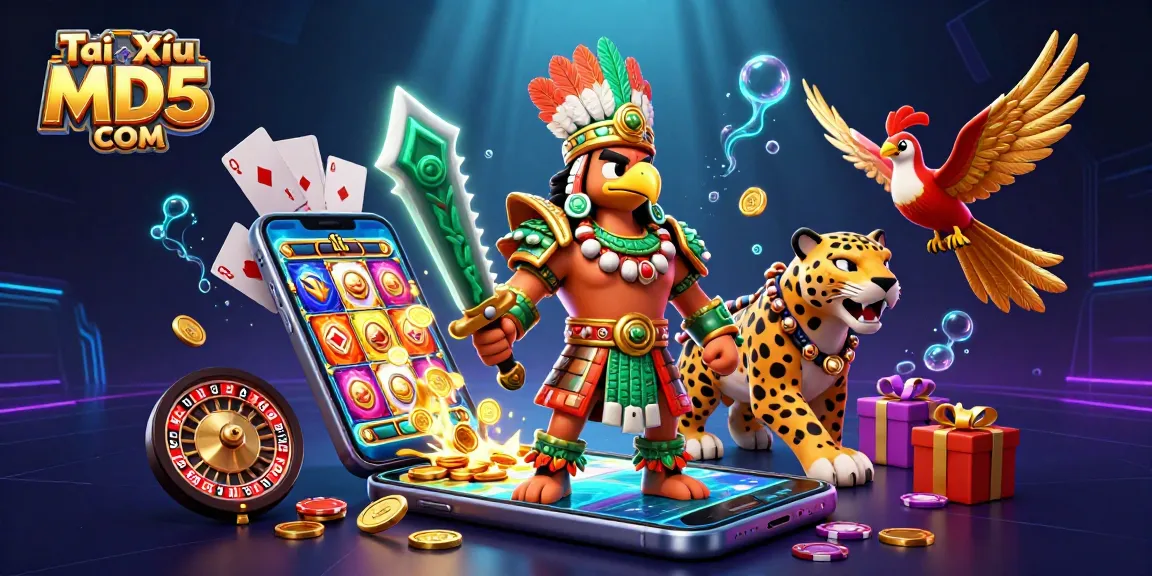 Tài Xỉu MD5 COM showcases thrilling online gaming with interactive characters and rich casino elements.