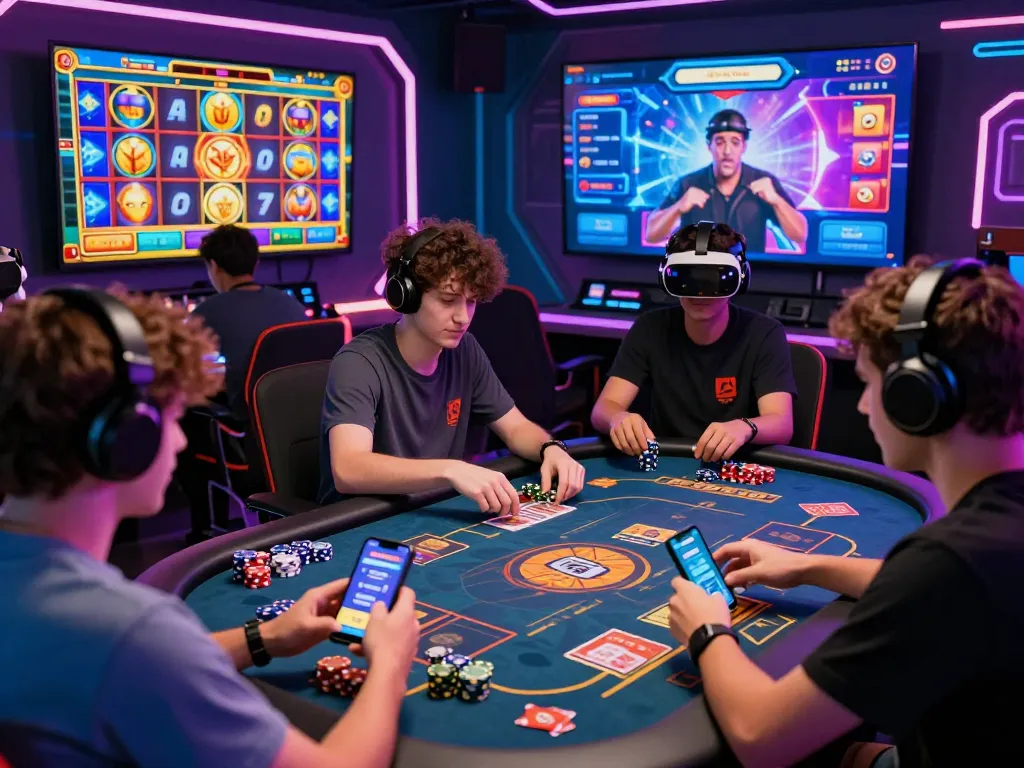 Hitclub players engaged in vibrant online gaming activities with colorful screens and accessories.