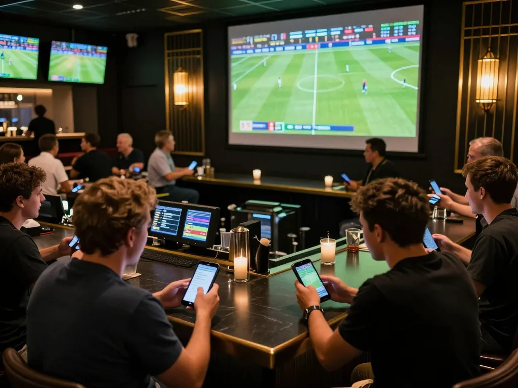 Watch football matches live while betting on บอล ออนไลน์ at an upscale sports betting venue