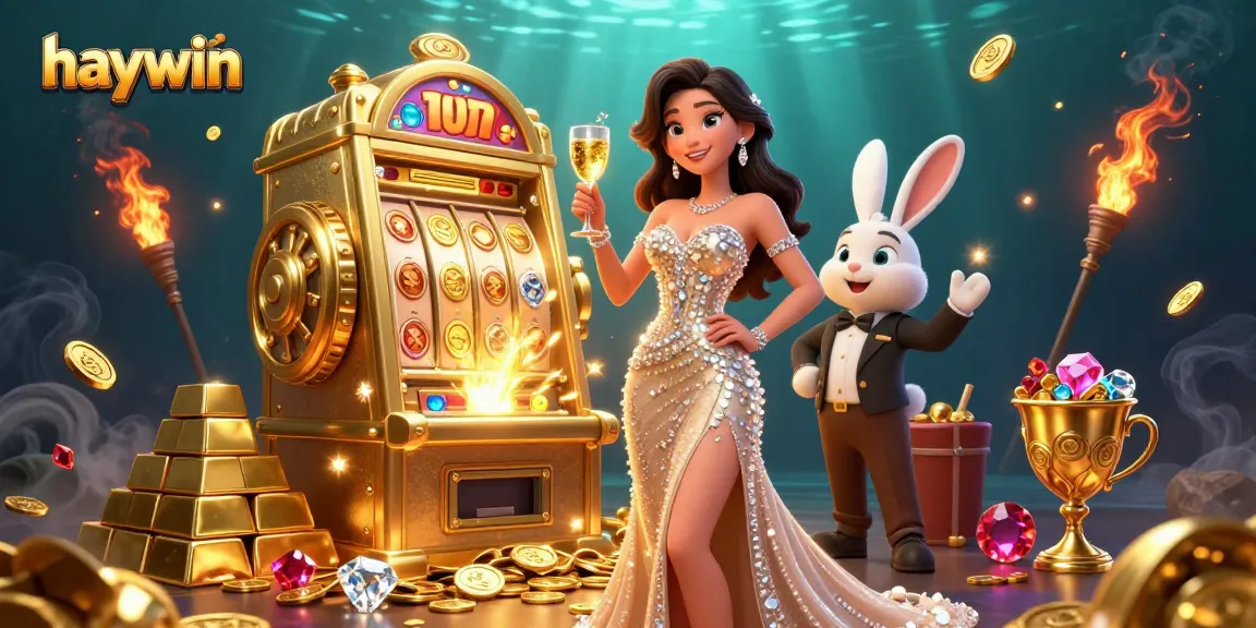 Win big with haywin at a glamorous casino scene featuring jackpots and treasures.