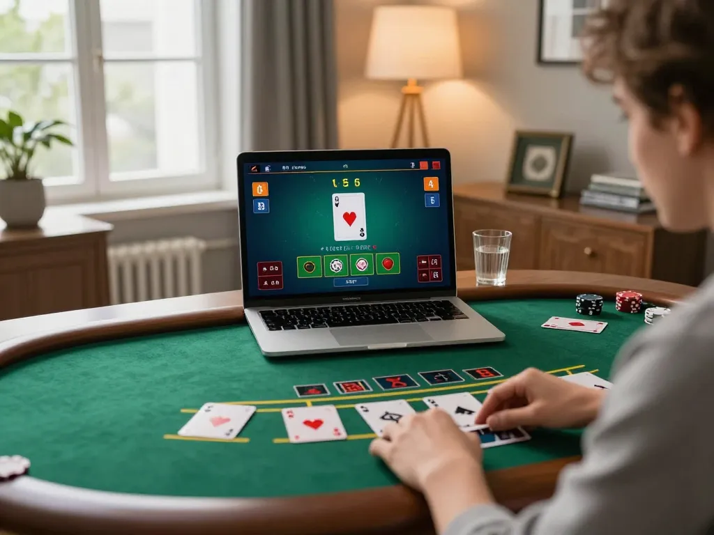 Play blackjack on 89bet with live dealer while enjoying a cozy home setup, showcasing strategic gameplay.