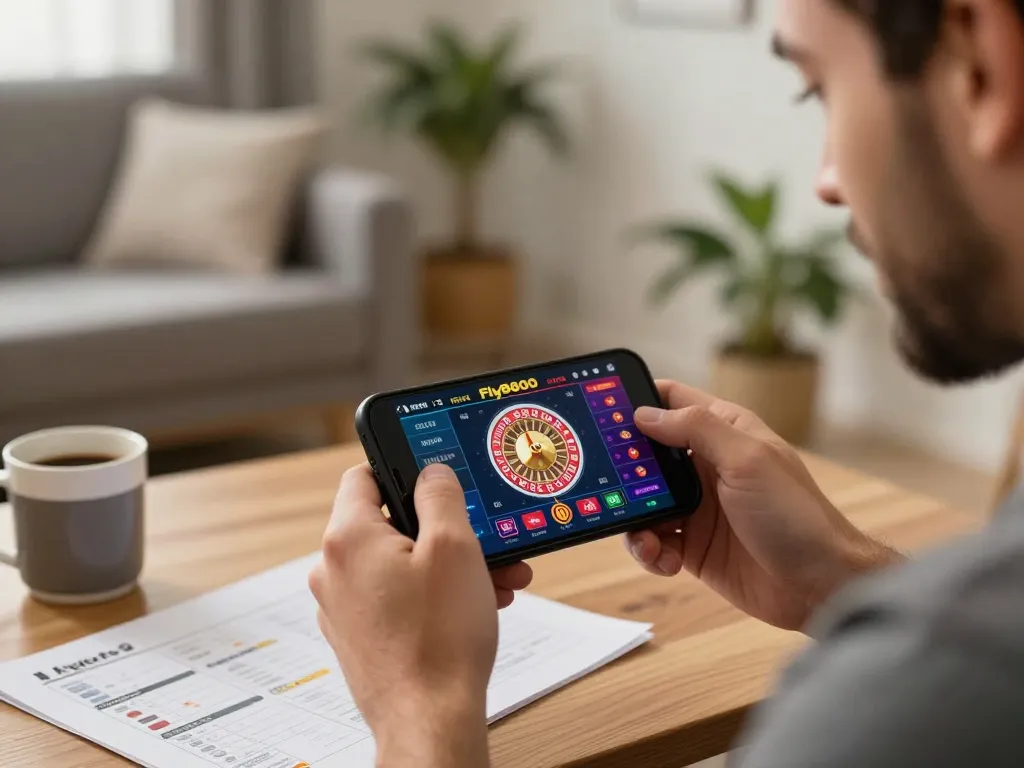Engaging gaming action on the fly8800 app showcasing roulette on smartphone.