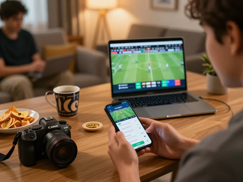 Bongdalu app in action as a user places bets on a smartphone during a lively sports event.
