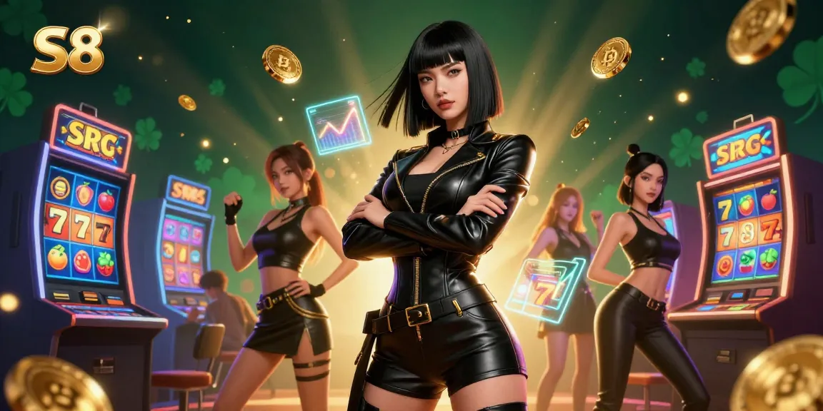 Experience thrilling S8 slot machines with vibrant graphics, golden coins, and a powerful character in a futuristic casino.