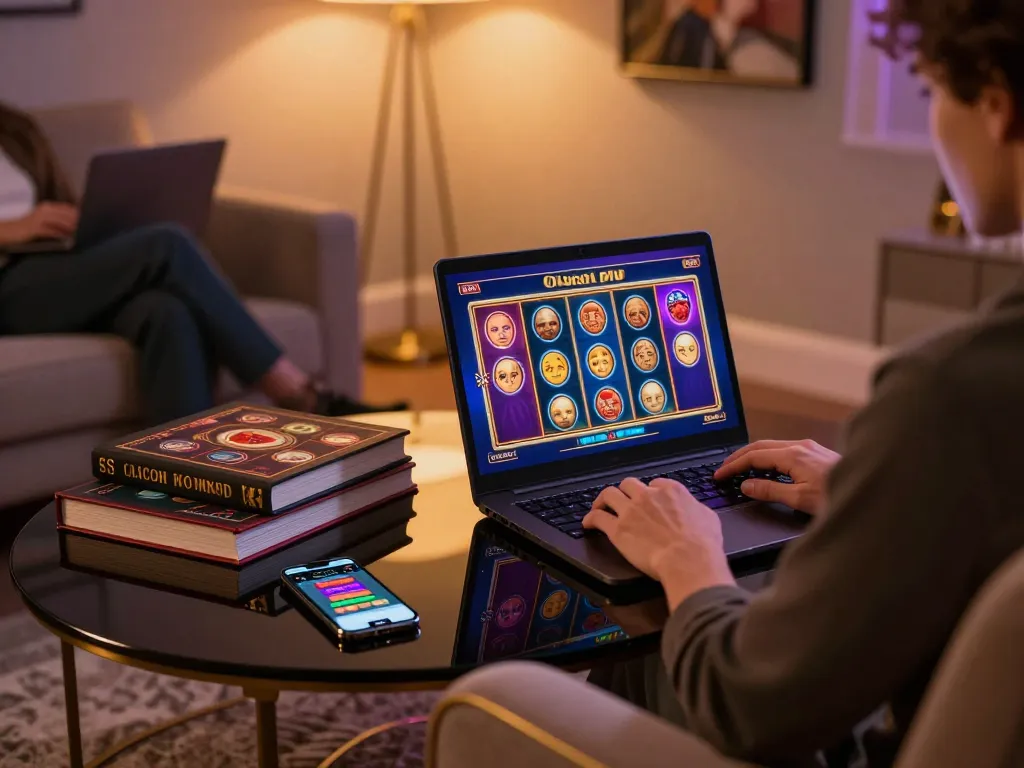 Engaged user playing online game at Nhà cái Rik88 with laptop and strategy notes.