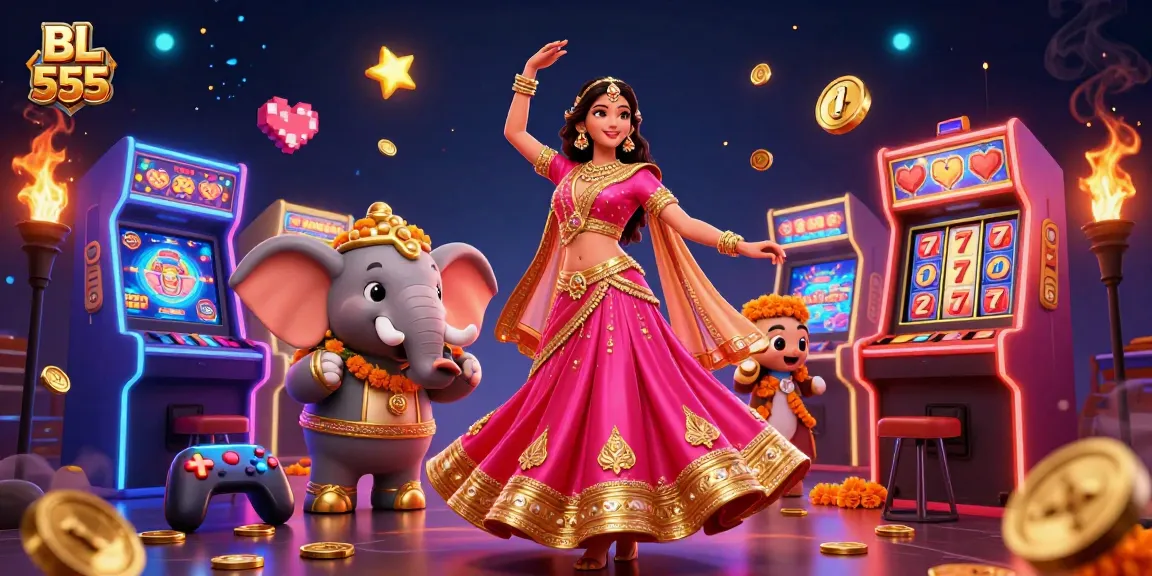 Spin and win at BL 555 casino featuring a vibrant Asian woman and colorful gaming elements.