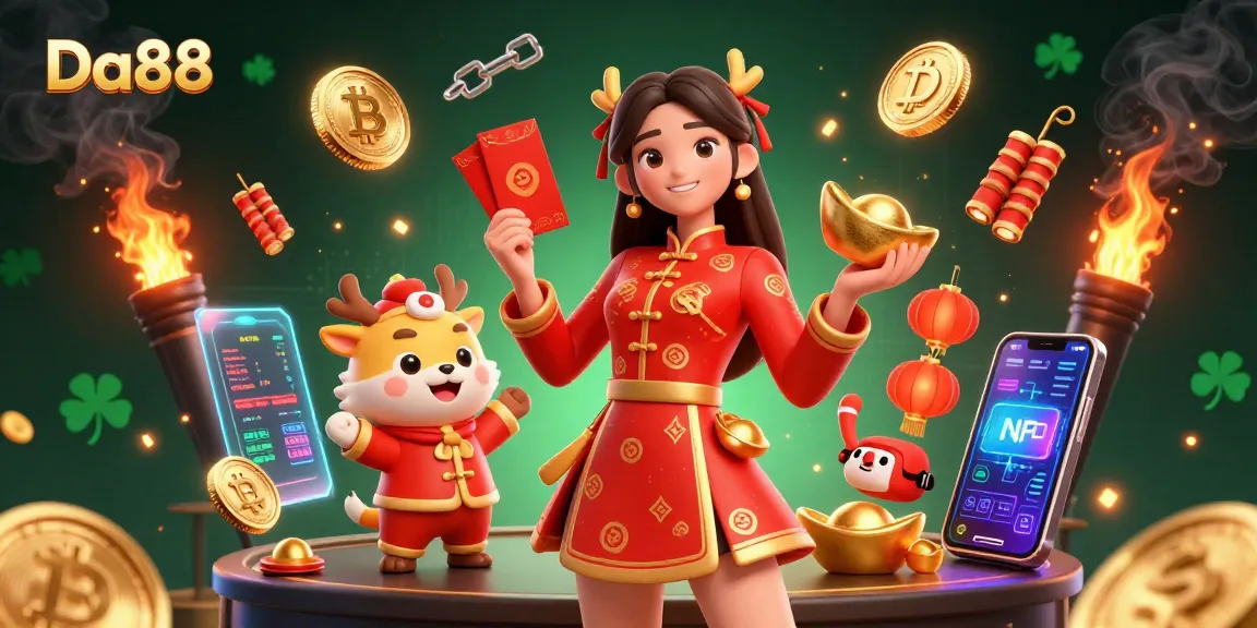 Experience thrilling gameplay at Da88 with vibrant visuals of winning, festive casino action.